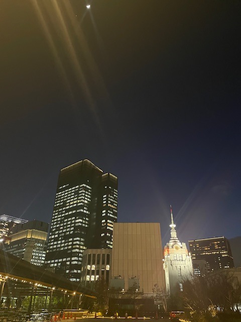 東京日本橋夜景と月
